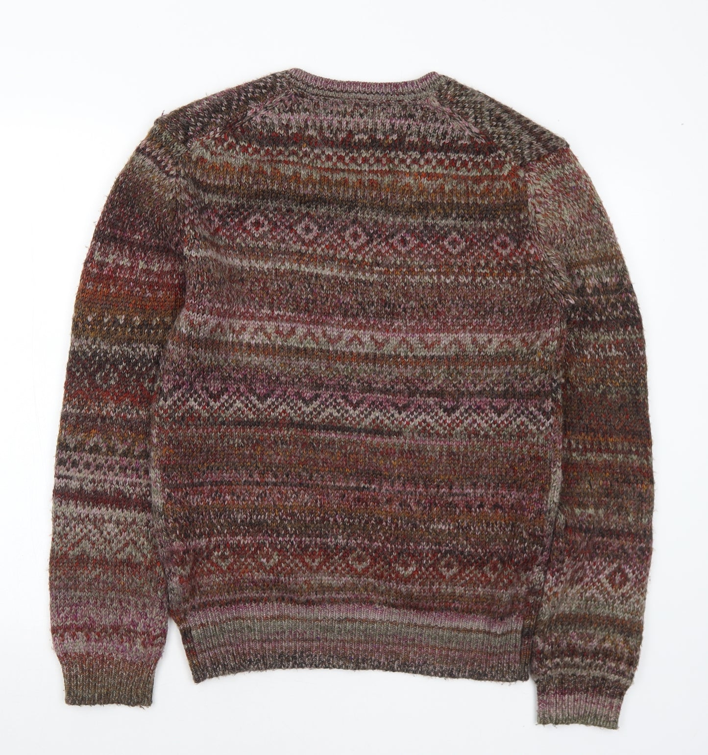 French Connection Mens Multicoloured V-Neck Geometric Acrylic Pullover Jumper Size S