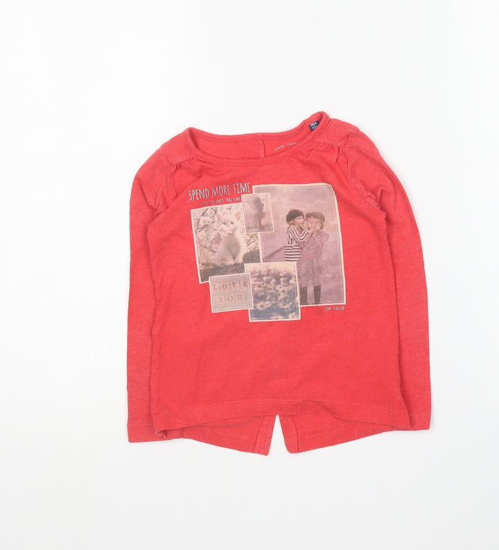 TOM TAILOR Girls Red Cotton Basic T-Shirt Size 4-5 Years Round Neck