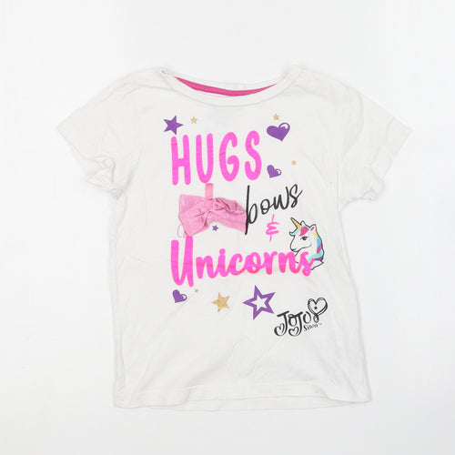 Nickelodeon Girls White Cotton Basic T-Shirt Size 7 Years Round Neck - Jojo Siwa