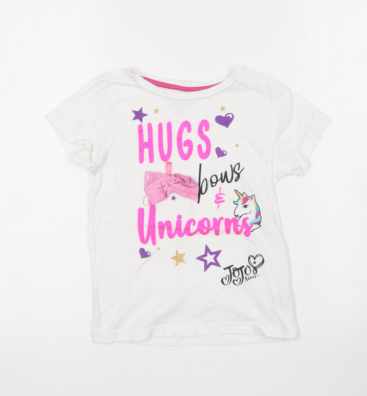 Nickelodeon Girls White Cotton Basic T-Shirt Size 7 Years Round Neck - Jojo Siwa