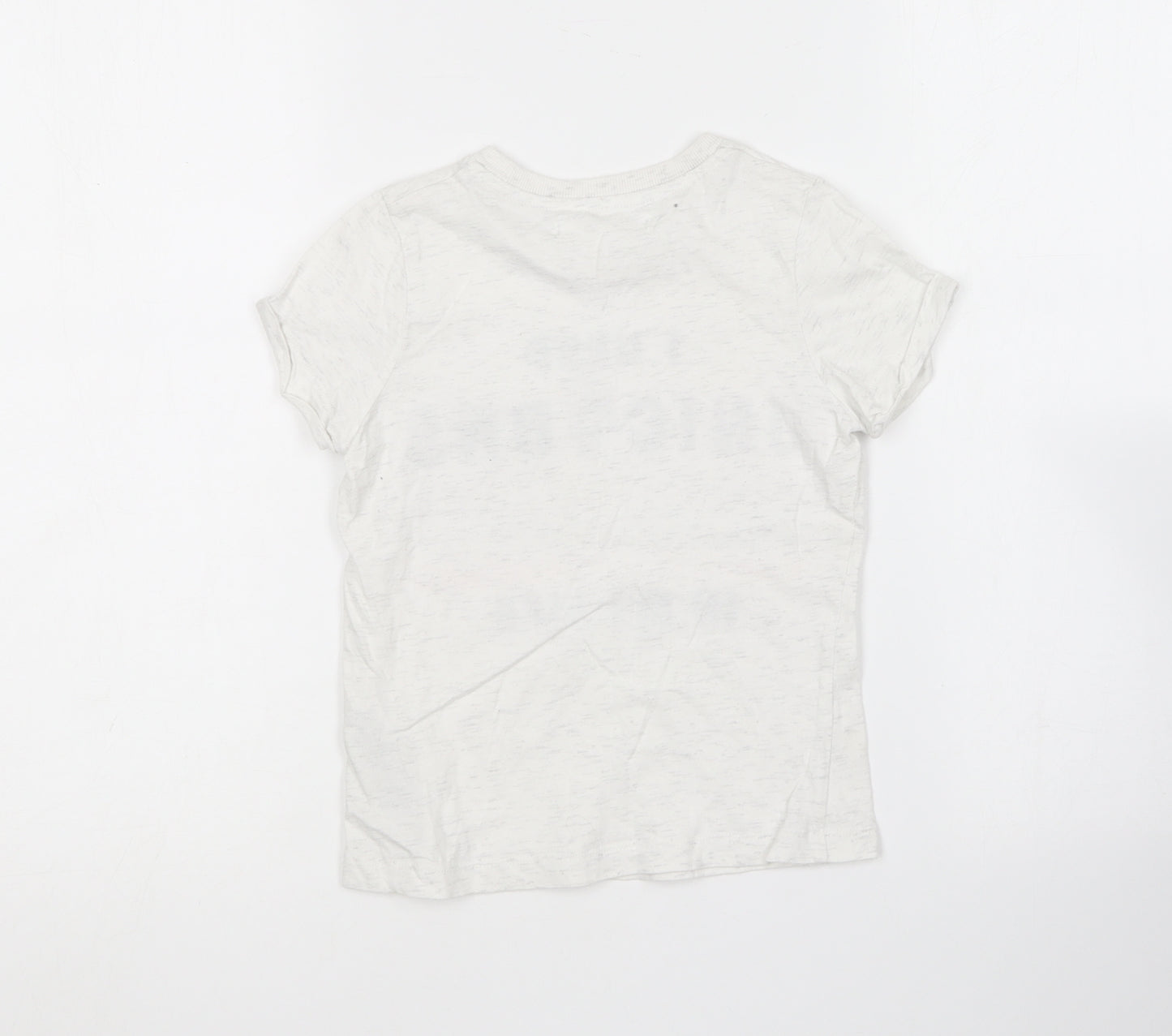 Marks and Spencer Girls White Cotton Basic T-Shirt Size 6-7 Years Round Neck - Unicorn