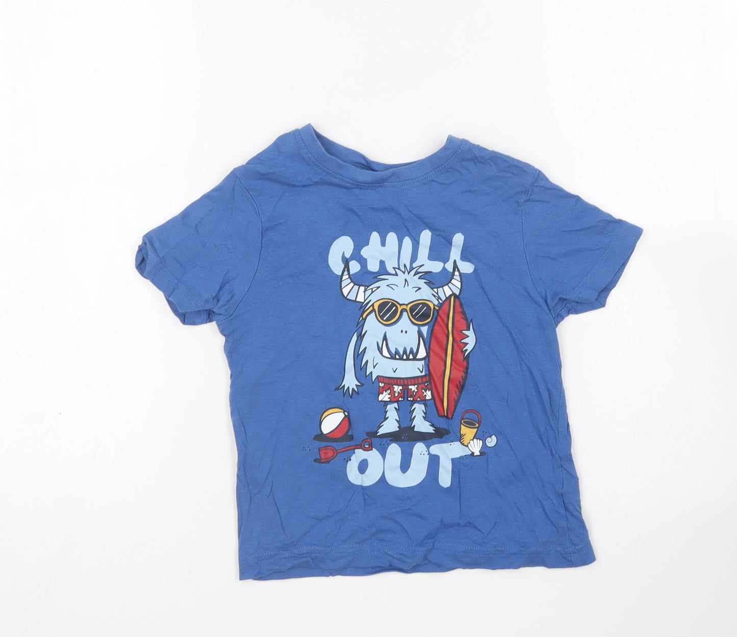 Primark Boys Blue Cotton Basic T-Shirt Size 3-4 Years Round Neck - Monster