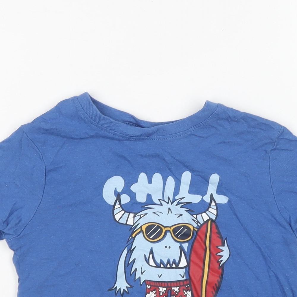 Primark Boys Blue Cotton Basic T-Shirt Size 3-4 Years Round Neck - Monster