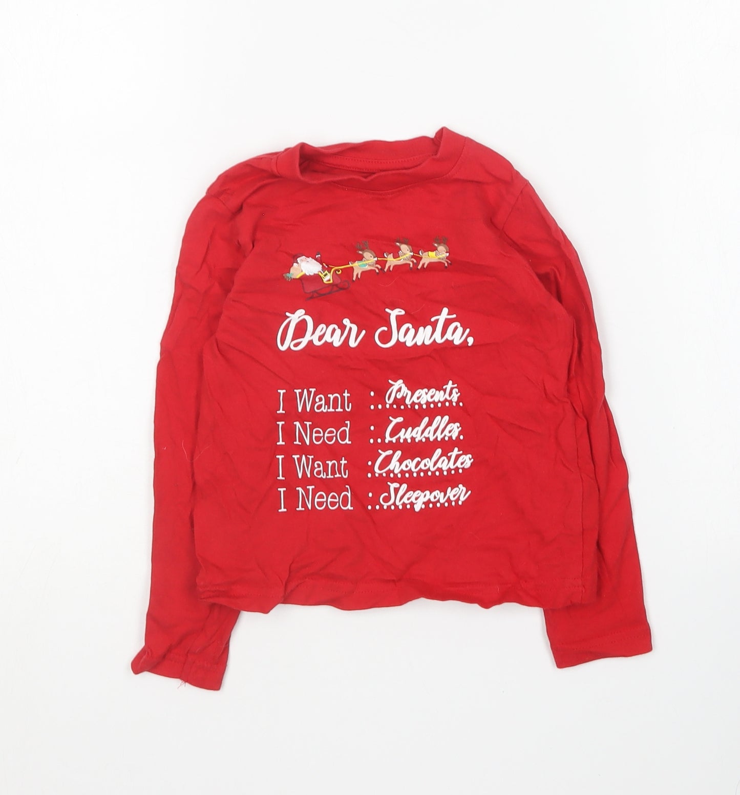 Festive Fun Boys Red Cotton Basic T-Shirt Size 3-4 Years Round Neck - Christmas T-Shirt