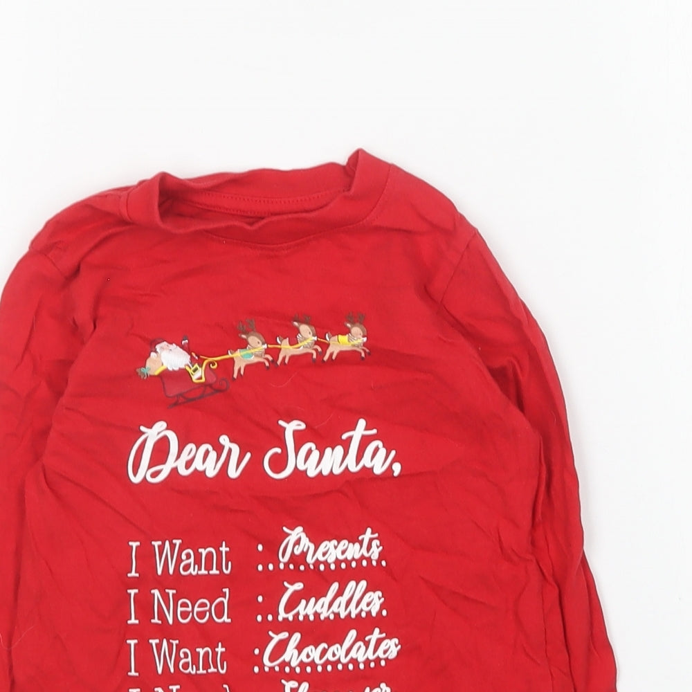 Festive Fun Boys Red Cotton Basic T-Shirt Size 3-4 Years Round Neck - Christmas T-Shirt