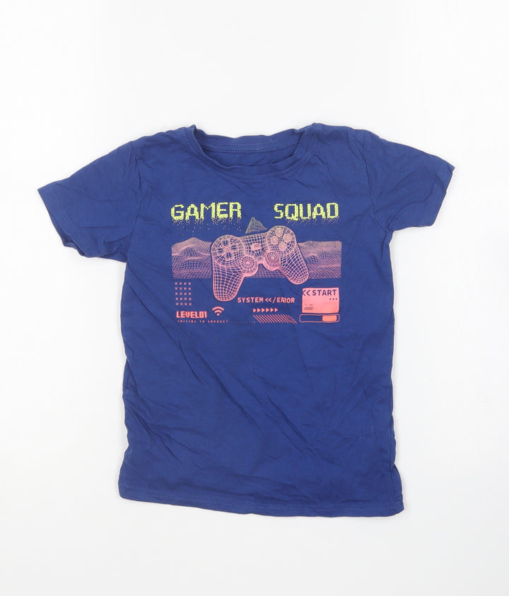 Dunnes Stores Boys Blue Cotton Basic T-Shirt Size 3-4 Years Round Neck - Game Squad