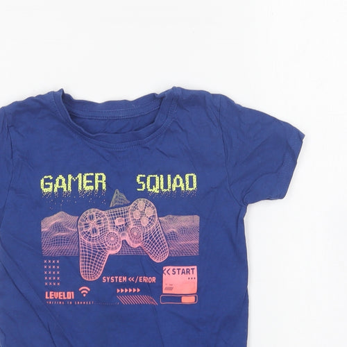 Dunnes Stores Boys Blue Cotton Basic T-Shirt Size 3-4 Years Round Neck - Game Squad