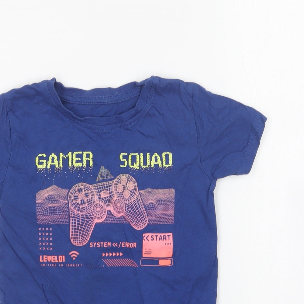 Dunnes Stores Boys Blue Cotton Basic T-Shirt Size 3-4 Years Round Neck - Game Squad