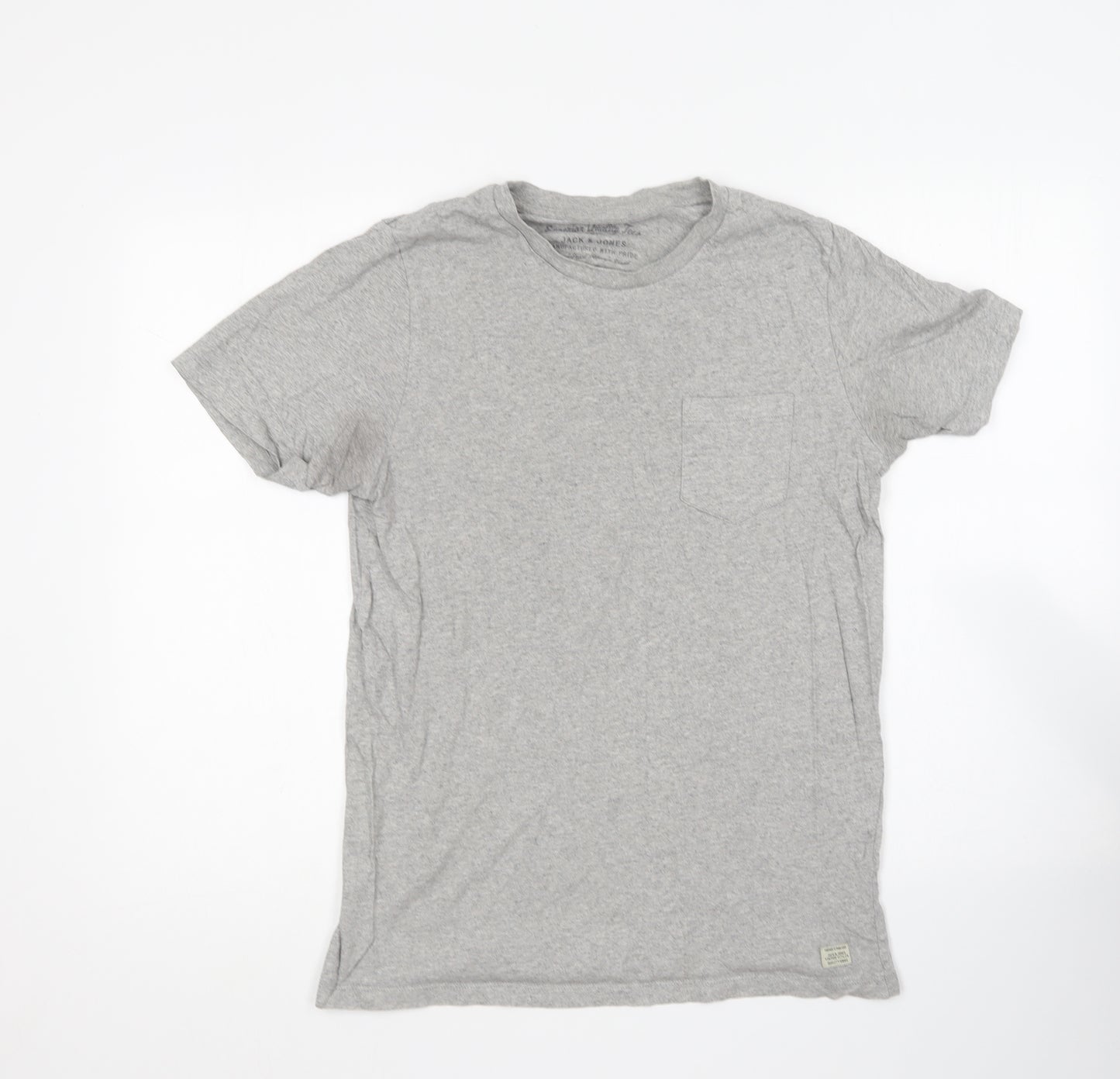 JACK & JONES Mens Grey Cotton T-Shirt Size M Round Neck