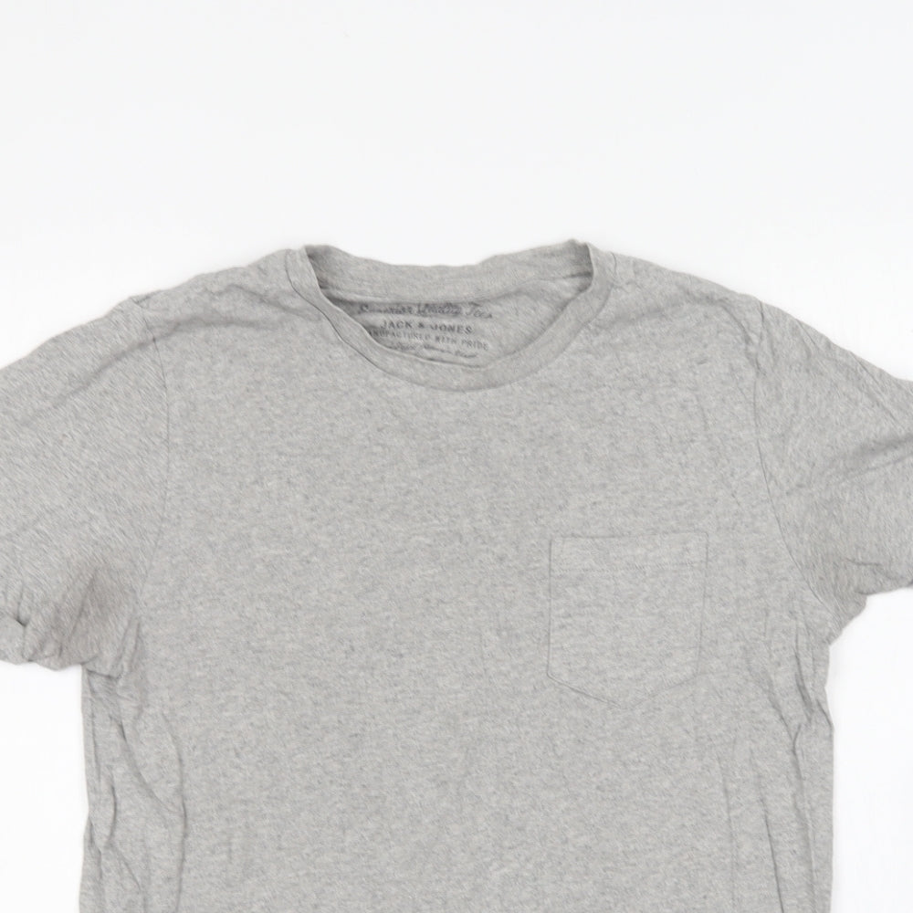 JACK & JONES Mens Grey Cotton T-Shirt Size M Round Neck