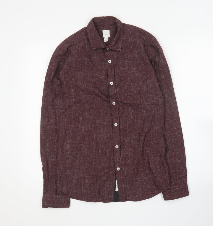 River Island Mens Purple Polyester Button-Up Size XS Collared
