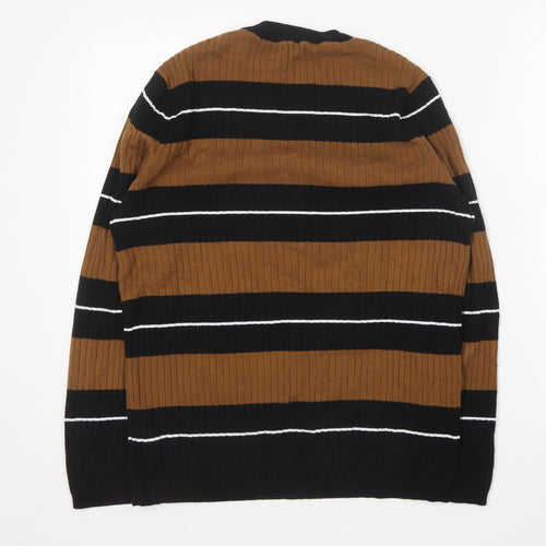 New Look Mens Brown Round Neck Striped Cotton Pullover Jumper Size S
