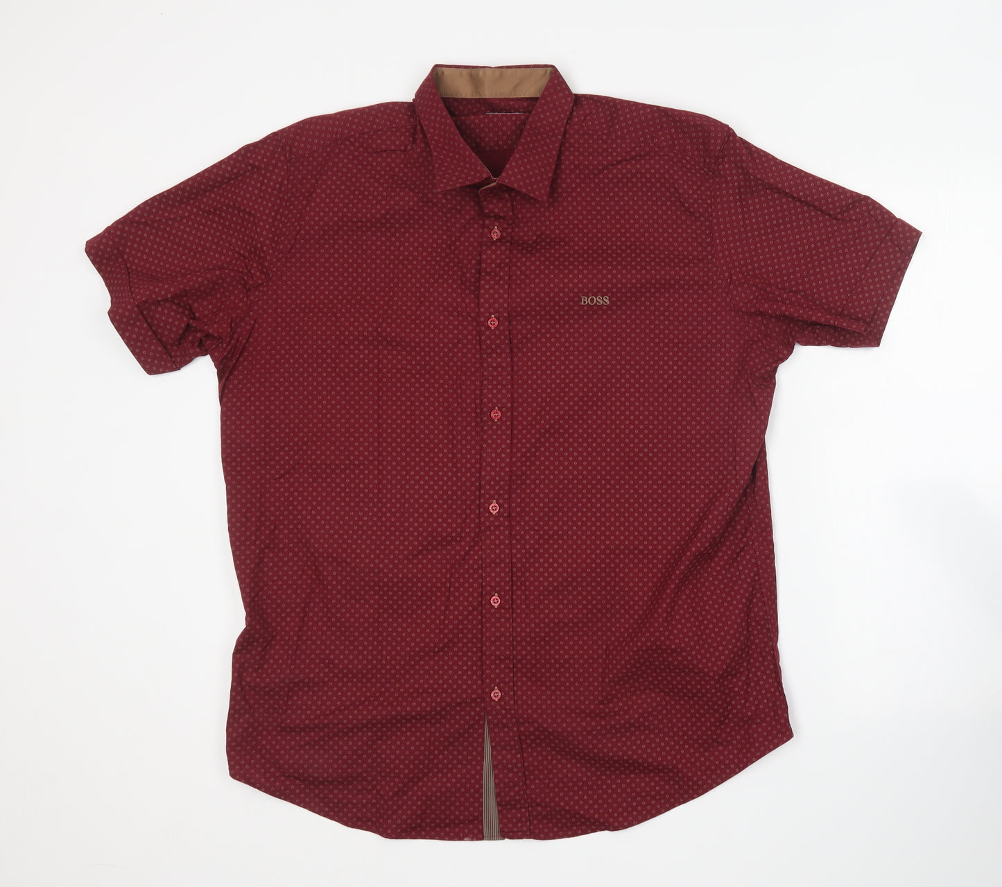 HUGO BOSS Mens Purple Geometric Cotton Button-Up Size 2XL Collared