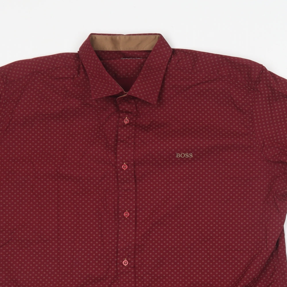 HUGO BOSS Mens Purple Geometric Cotton Button-Up Size 2XL Collared