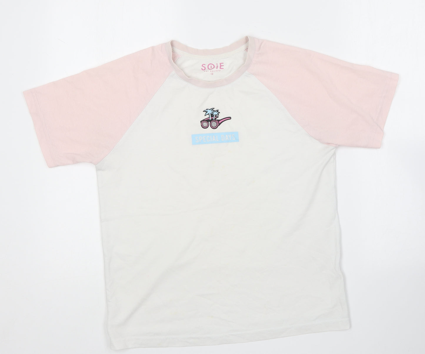 Soie Girls Multicoloured Cotton Basic T-Shirt Size 13 Years Round Neck