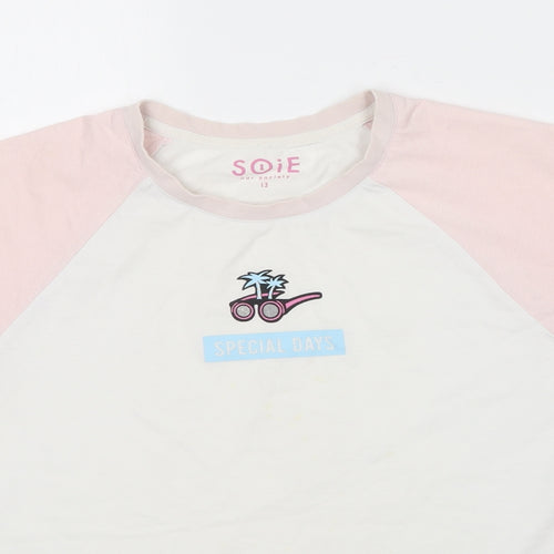 Soie Girls Multicoloured Cotton Basic T-Shirt Size 13 Years Round Neck