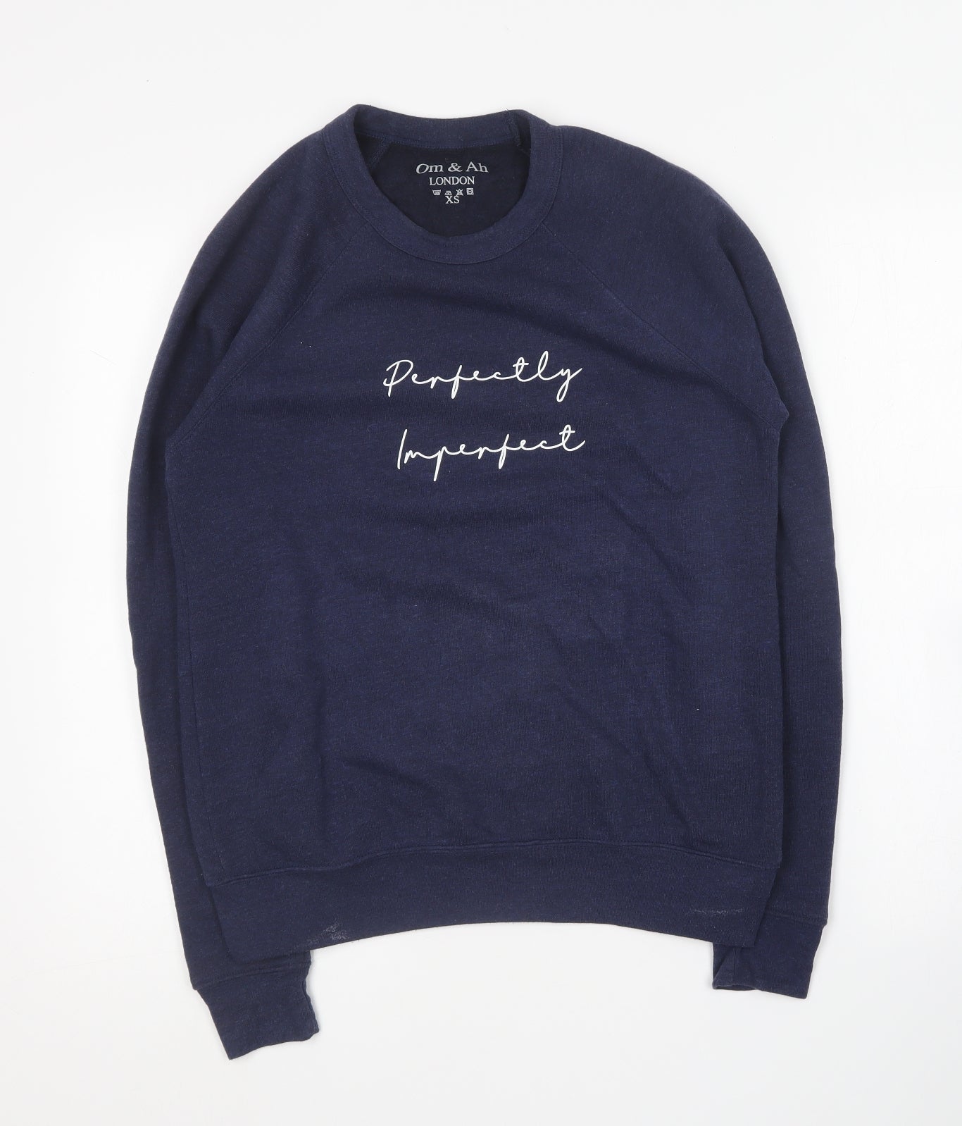 Om & Ah Mens Blue Round Neck Cotton Pullover Jumper Size XS - Perfectly imperfect