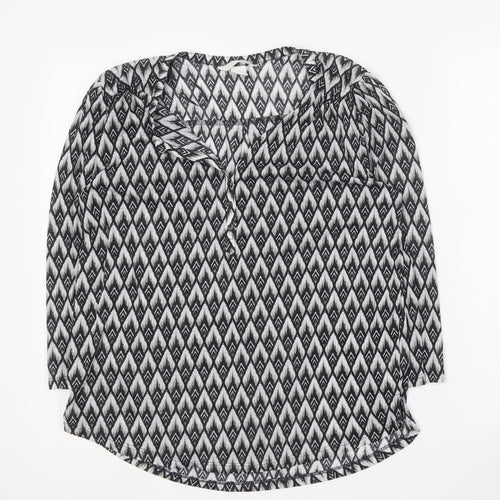 H&M Womens Black Geometric Polyester Basic Blouse Size S Collared