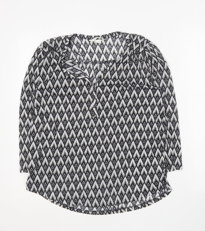 H&M Womens Black Geometric Polyester Basic Blouse Size S Collared