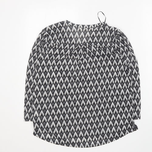H&M Womens Black Geometric Polyester Basic Blouse Size S Collared