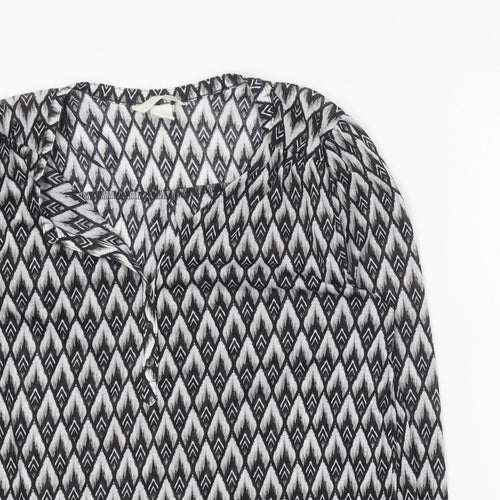 H&M Womens Black Geometric Polyester Basic Blouse Size S Collared