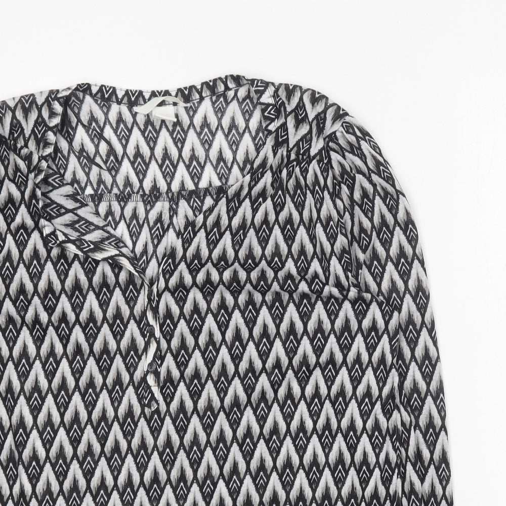 H&M Womens Black Geometric Polyester Basic Blouse Size S Collared