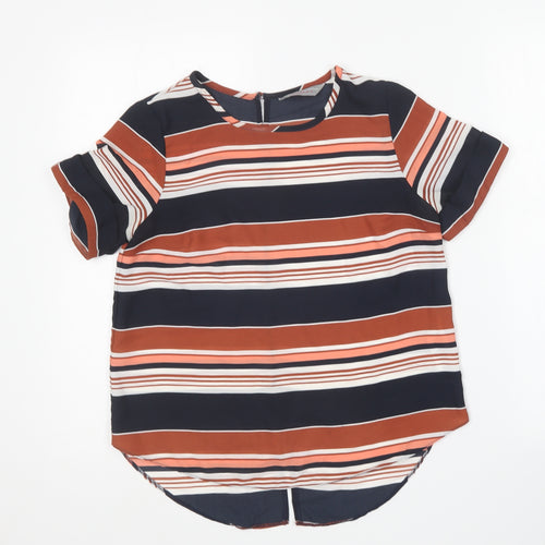 Dorothy Perkins Womens Multicoloured Striped Polyester Basic Blouse Size 8 Round Neck