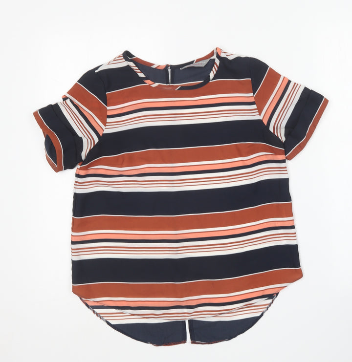 Dorothy Perkins Womens Multicoloured Striped Polyester Basic Blouse Size 8 Round Neck