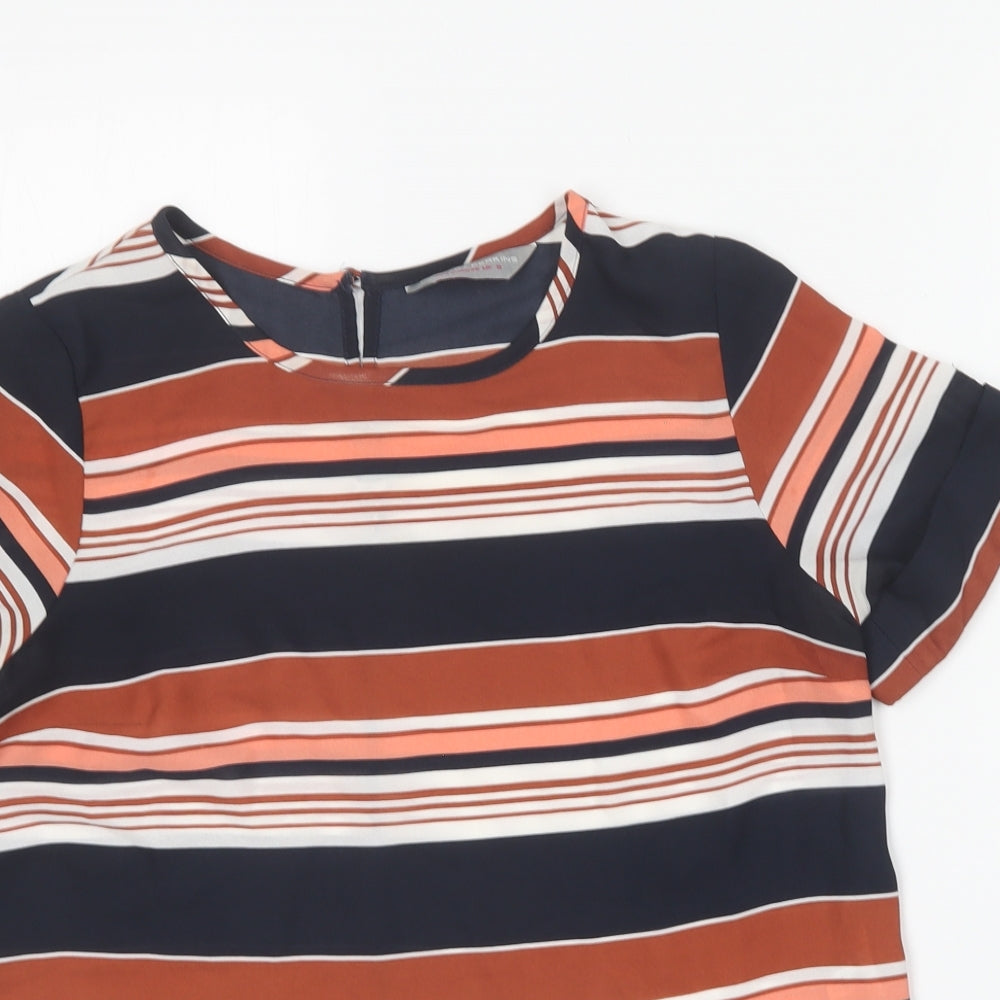 Dorothy Perkins Womens Multicoloured Striped Polyester Basic Blouse Size 8 Round Neck