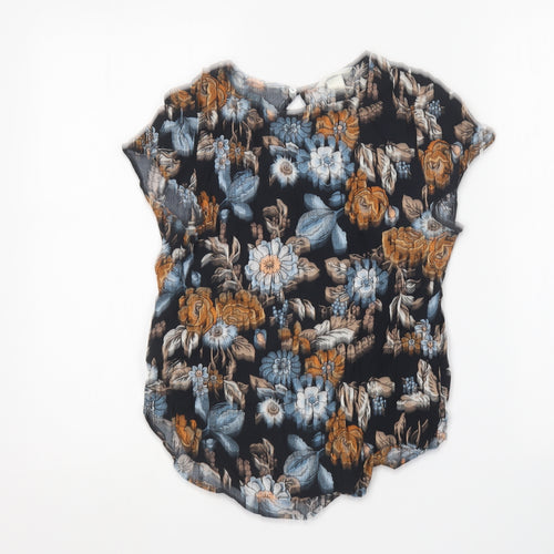 H&M Womens Multicoloured Floral Viscose Basic Blouse Size 6 Round Neck