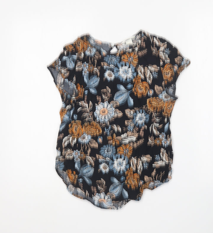 H&M Womens Multicoloured Floral Viscose Basic Blouse Size 6 Round Neck