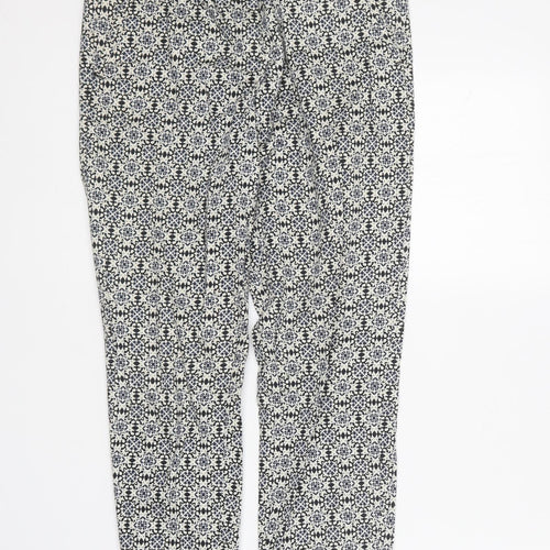 H&M Womens Multicoloured Geometric Cotton Trousers Size 6 L25 in Regular