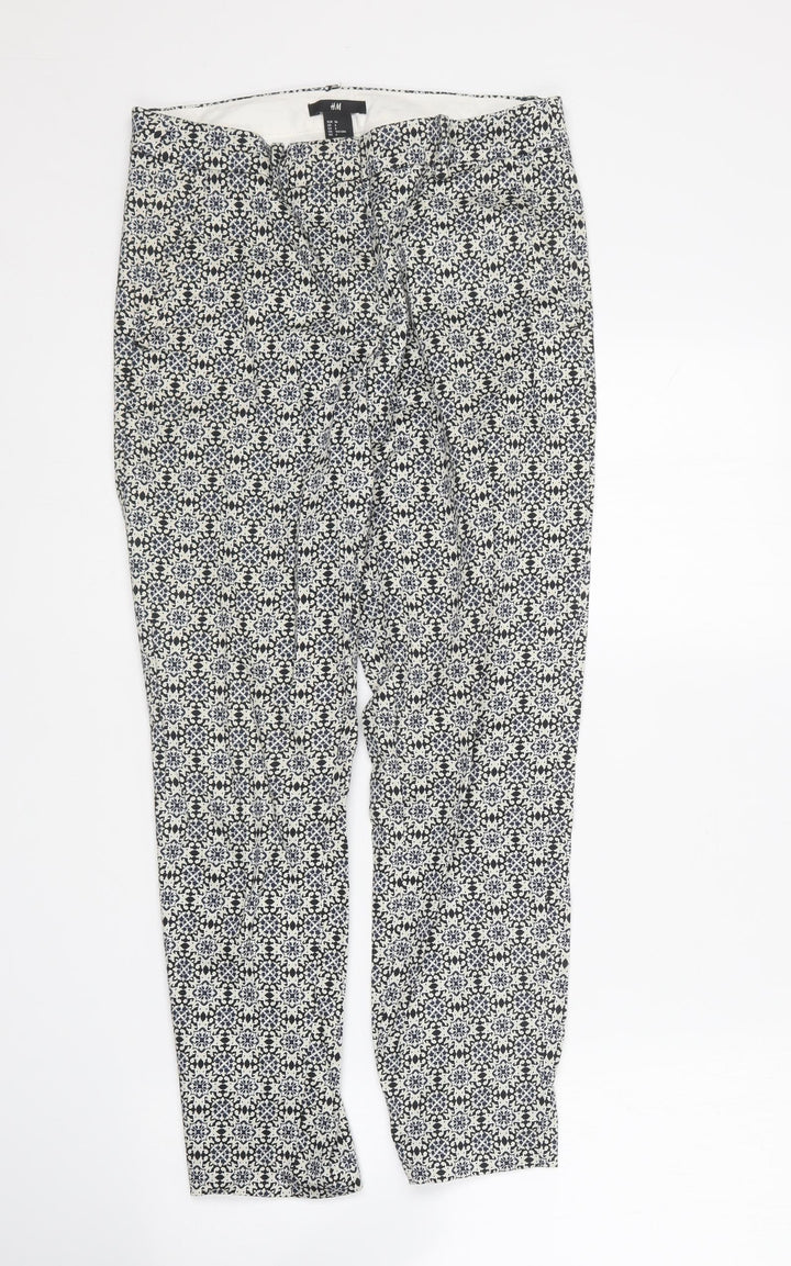 H&M Womens Multicoloured Geometric Cotton Trousers Size 6 L25 in Regular