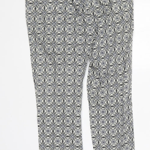 H&M Womens Multicoloured Geometric Cotton Trousers Size 6 L25 in Regular