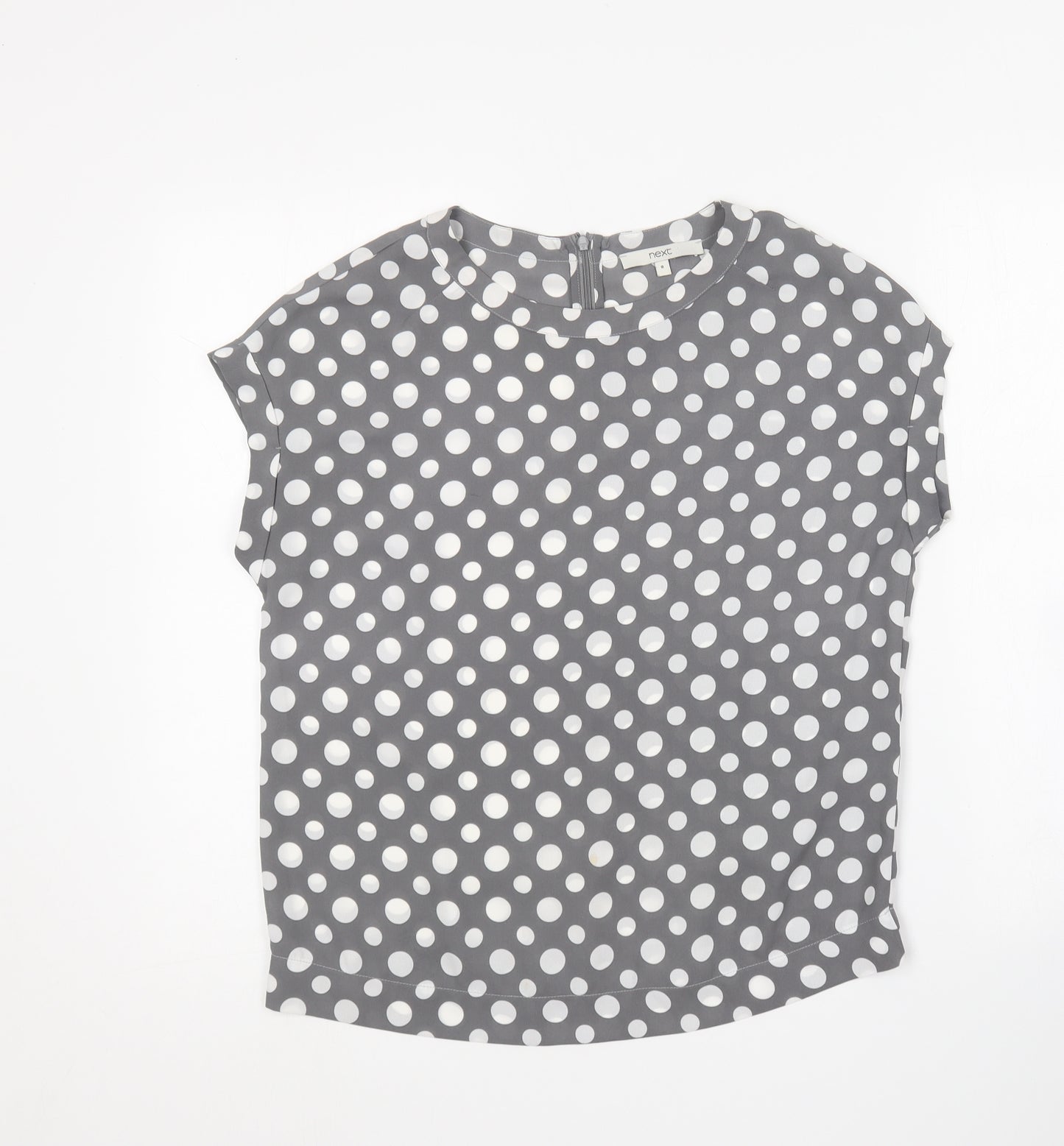 NEXT Womens Grey Polka Dot Polyester Basic Blouse Size 8 Round Neck