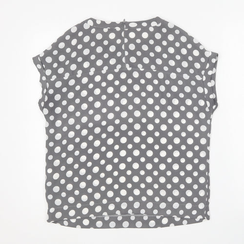 NEXT Womens Grey Polka Dot Polyester Basic Blouse Size 8 Round Neck