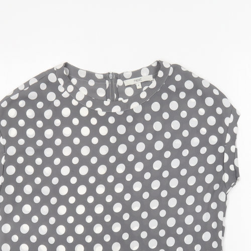 NEXT Womens Grey Polka Dot Polyester Basic Blouse Size 8 Round Neck