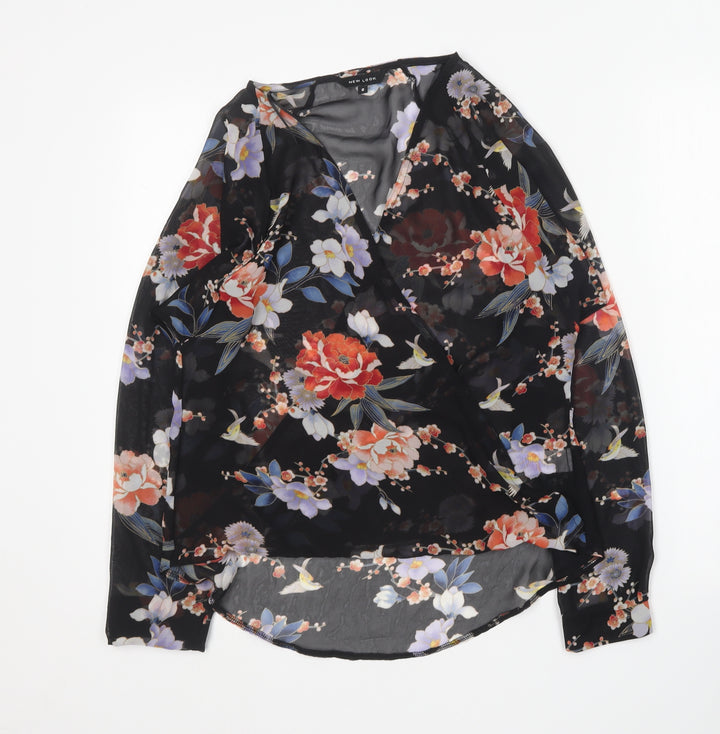 New Look Womens Multicoloured Floral Polyester Basic Blouse Size 8 V-Neck