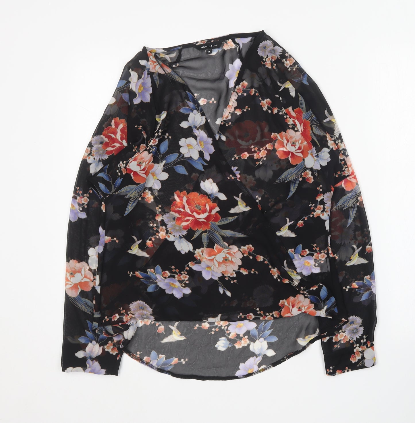New Look Womens Multicoloured Floral Polyester Basic Blouse Size 8 V-Neck