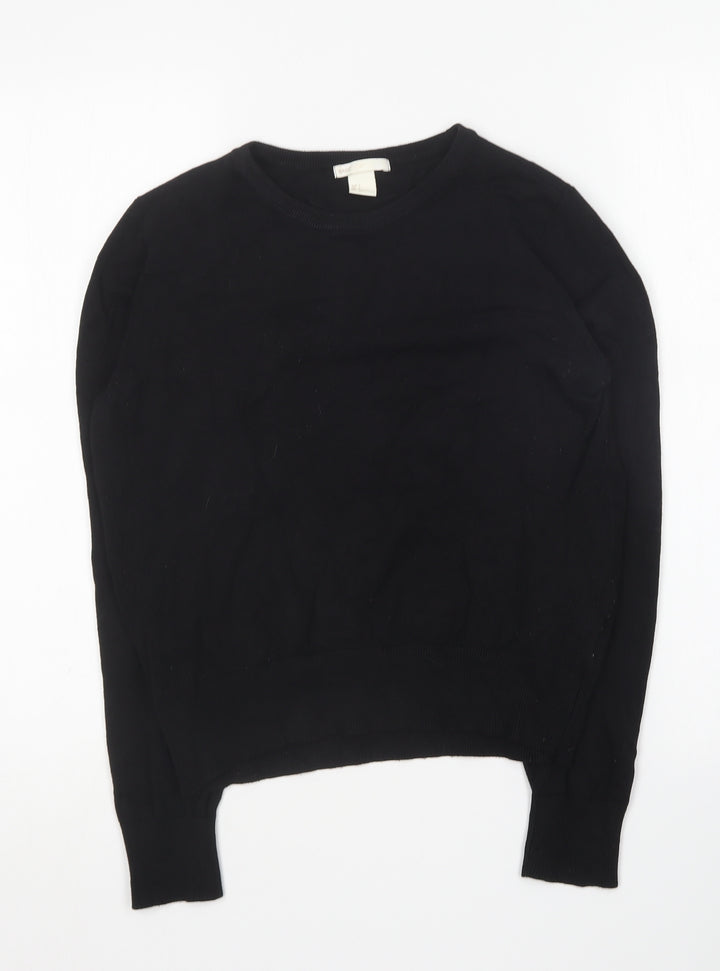 H&M Womens Black Round Neck Viscose Pullover Jumper Size S