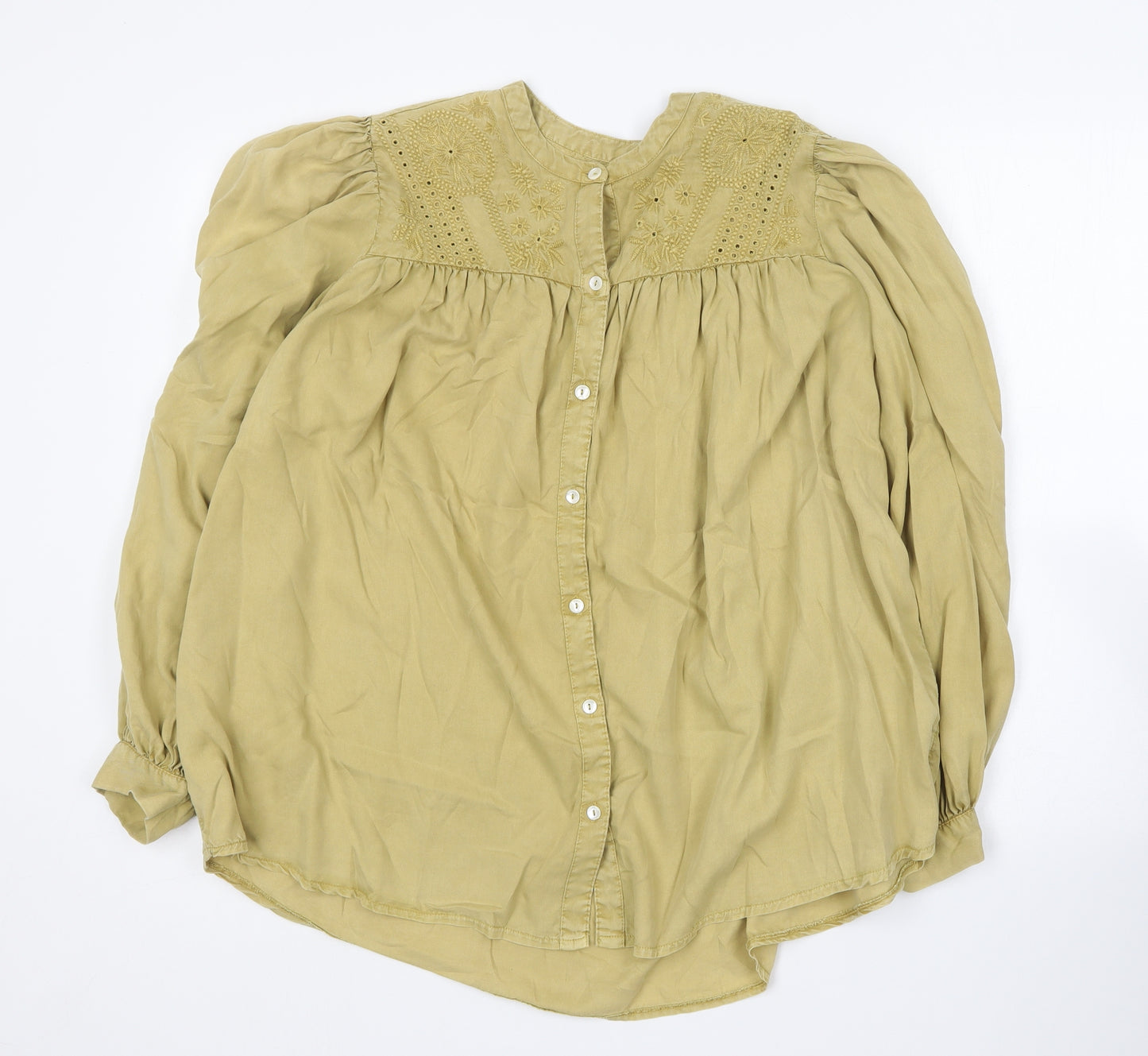 TU Womens Yellow Cotton Basic Blouse Size 14 Round Neck