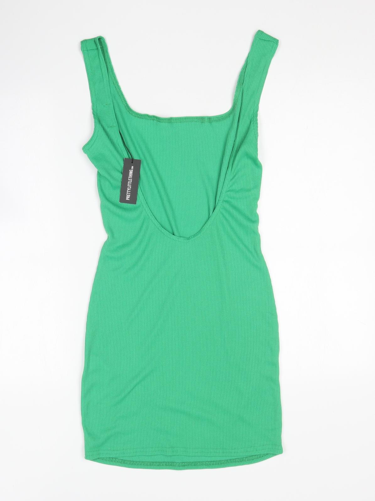 PRETTYLITTLETHING Womens Green Polyester Bodycon Size 12 Scoop Neck