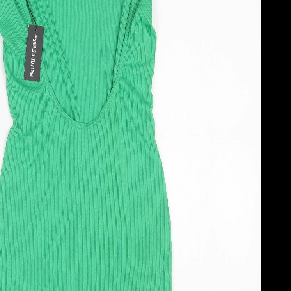 PRETTYLITTLETHING Womens Green Polyester Bodycon Size 12 Scoop Neck