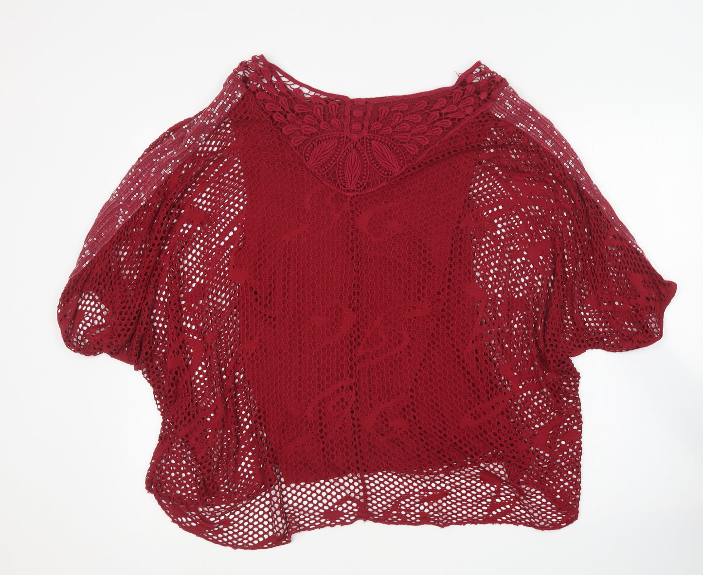 Preworn Womens Red Viscose Basic Blouse One Size Round Neck