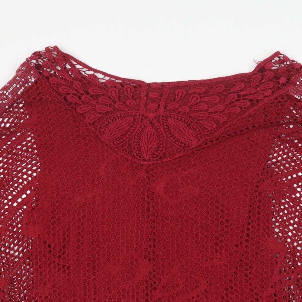 Preworn Womens Red Viscose Basic Blouse One Size Round Neck