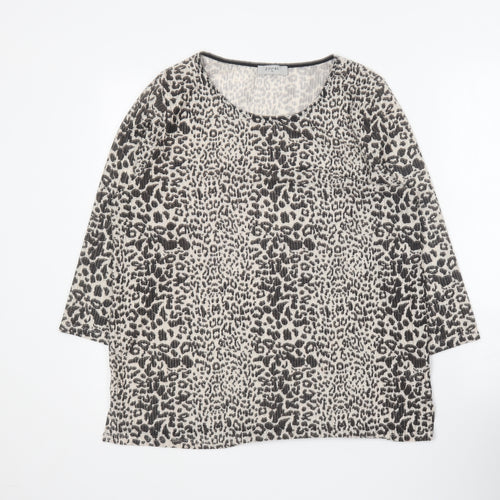 Monsoon Womens Brown Animal Print Polyester Basic Blouse Size 16 Round Neck
