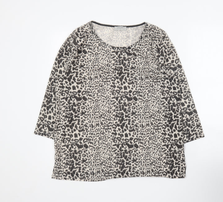 Monsoon Womens Brown Animal Print Polyester Basic Blouse Size 16 Round Neck