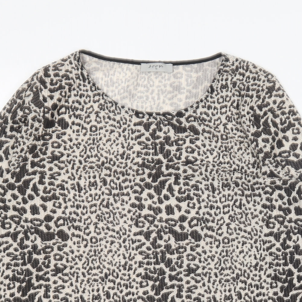 Monsoon Womens Brown Animal Print Polyester Basic Blouse Size 16 Round Neck