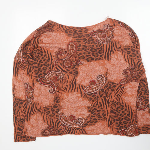 Gerard Womens Orange Animal Print Viscose Basic Blouse Size M Scoop Neck