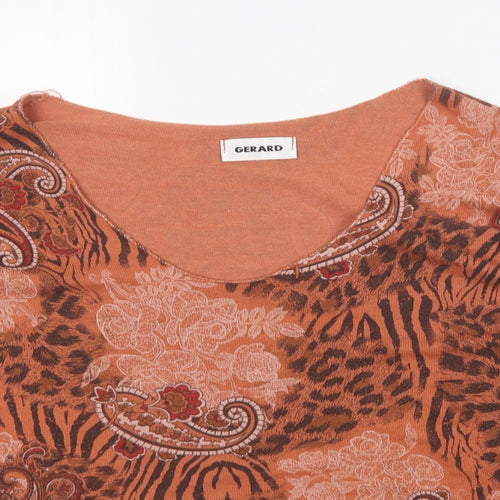 Gerard Womens Orange Animal Print Viscose Basic Blouse Size M Scoop Neck
